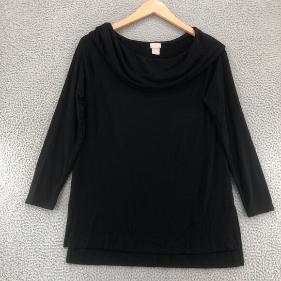 Chicos Top Womens 0 US 4/6 Black Zynergy Wide Cowl Neck Tunic High Low Stretch - Picture 1 of 9